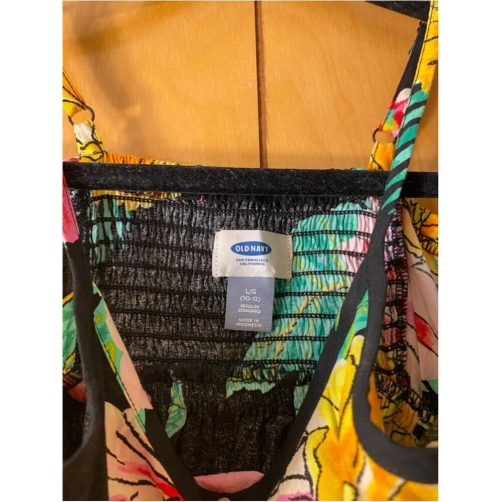 Kids Old Navy Black Floral Mini Dress L 10/12